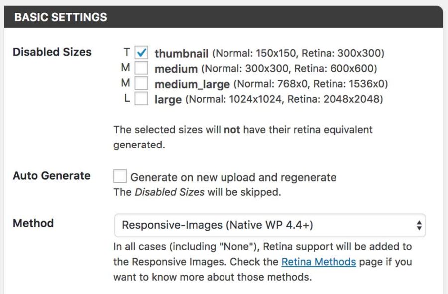 WP Retina 2x Plugin Basic Settings
