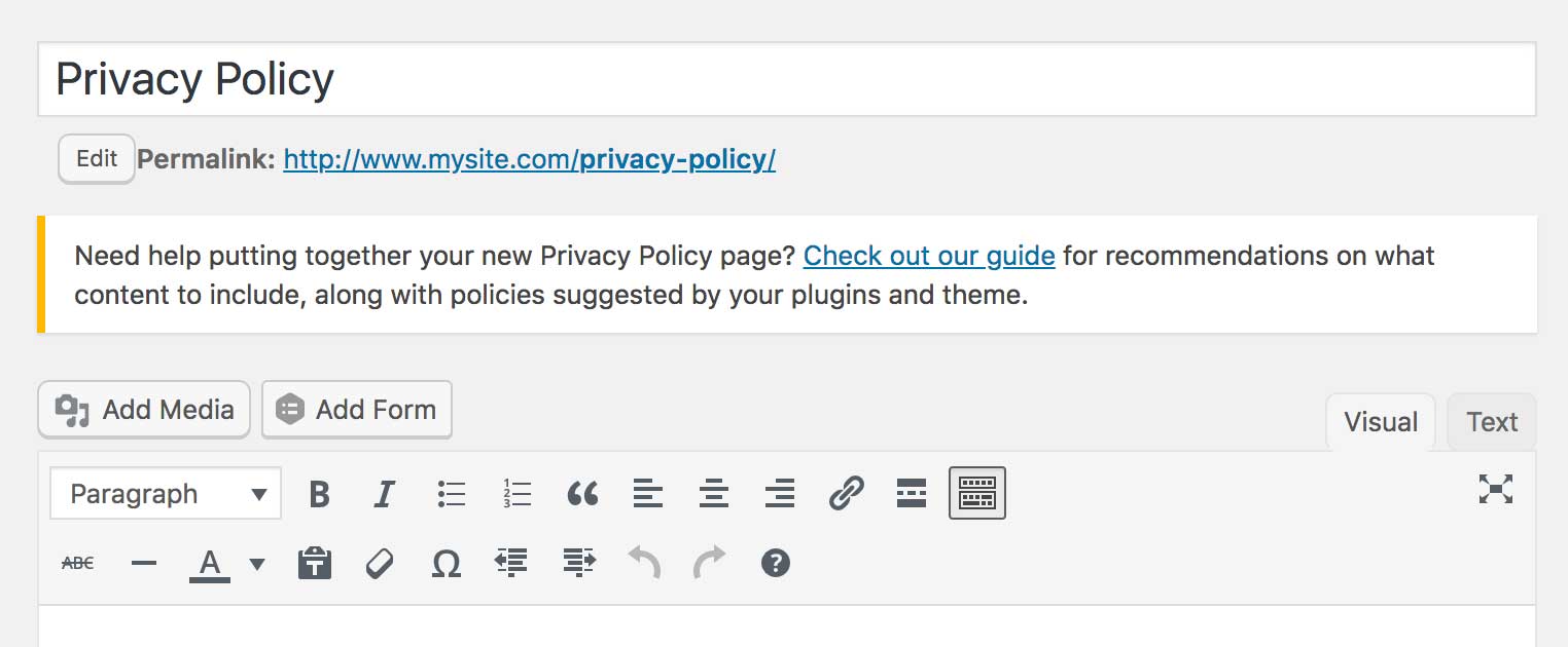 Privacy Policy guide notification